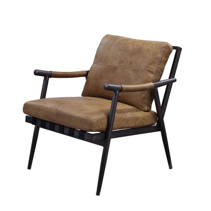 Anzan - Accent Chair - Berham Chestnut Top Grain Leather & Matt Iron Finish ACME 