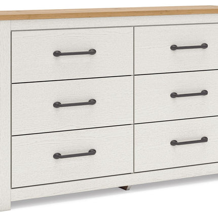 Linnocreek - White / Warm Brown - Six Drawer Dresser - Tony's Home Furnishings