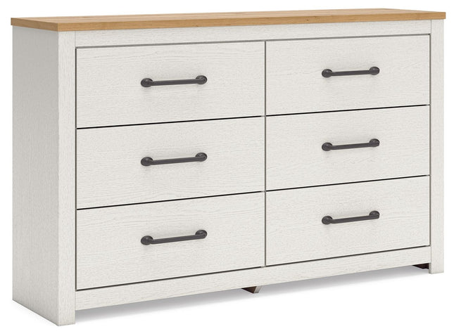 Linnocreek - White / Warm Brown - Six Drawer Dresser - Tony's Home Furnishings