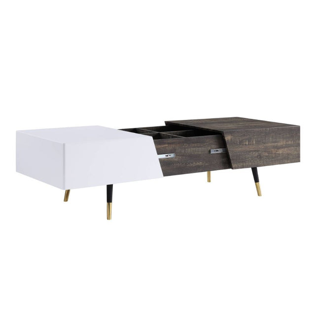 Orion - Coffee Table - White High Gloss & Rustic Oak ACME 