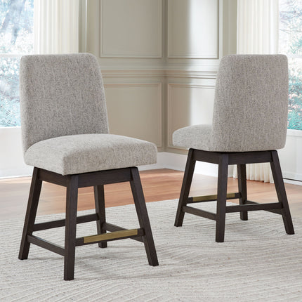 Burkhaus - Beige / Dark Brown - Upholstered Swivel Barstool (Set of 2) Signature Design by Ashley® 