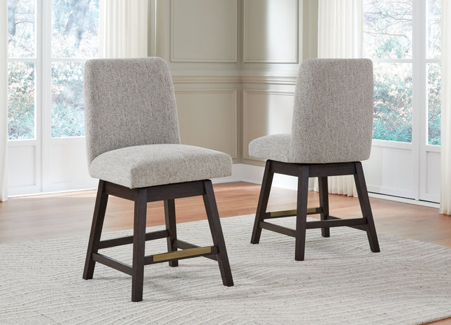 Burkhaus - Beige / Dark Brown - Upholstered Swivel Barstool (Set of 2) Signature Design by Ashley® 