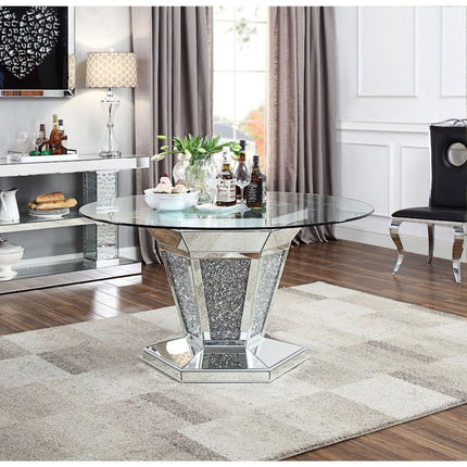 Noralie - Dining Table - Mirrored, Faux Diamonds & Clear Glass ACME 