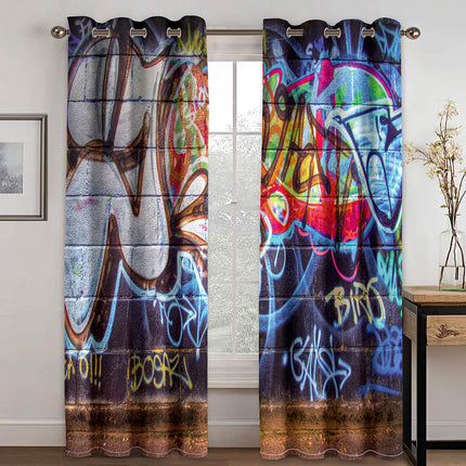 3D Cafe Hip Hop Street Graffiti Curtains Blackout Window Treatments Drapes