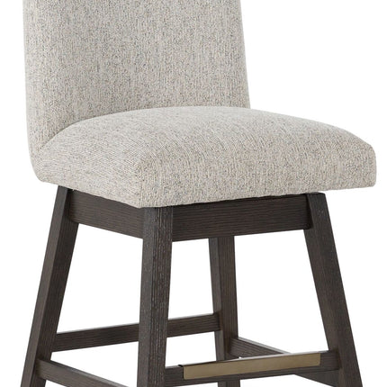 Burkhaus - Beige / Dark Brown - Upholstered Swivel Barstool (Set of 2) Signature Design by Ashley® 