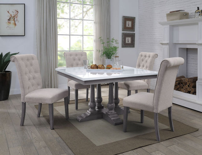 Yabeina - Dining Table - Marble Top & Gray Oak Finish - 30" ACME 