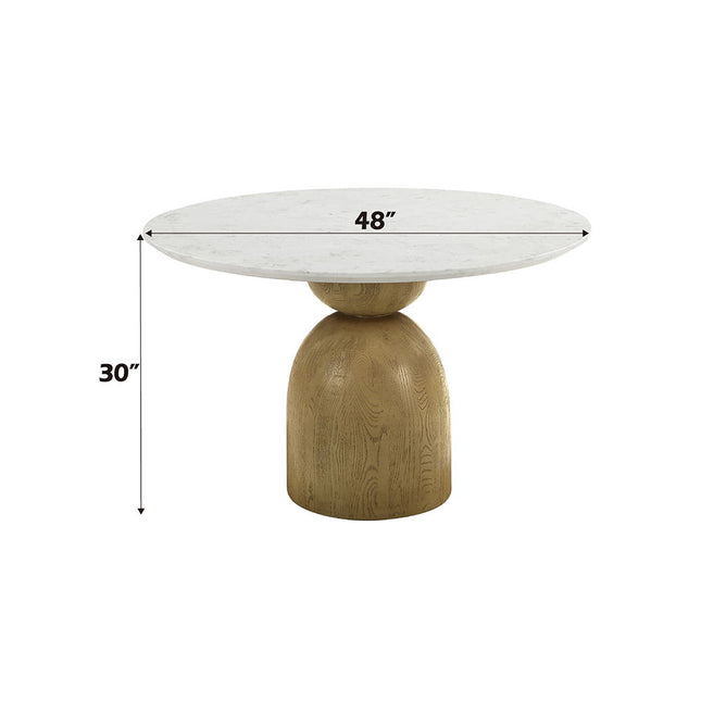 Kala - Round Dining Table With Marble Top - Natural Marble Top & Oak Finish ACME 