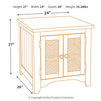 Wystfield - White / Brown - Rectangular End Table - 2 Doors Ashley Furniture 