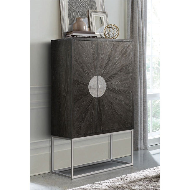 Andra - Bar Cabinet - Hand Brushed Gray Oak & Chrome - Tony's Home Furnishings