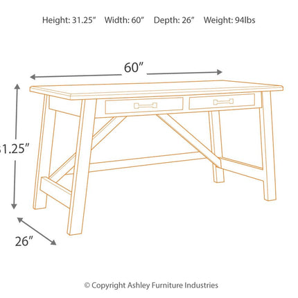 Baldridge - Rustic Brown - Home Office Large Leg Desk Ashley Furniture 