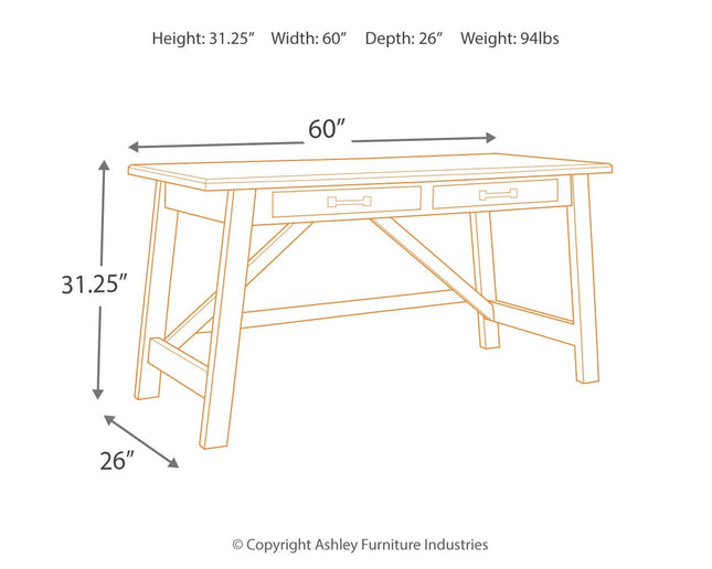 Baldridge - Rustic Brown - Home Office Large Leg Desk Ashley Furniture 