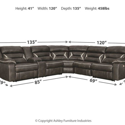 Kincord - Midnight - 5 Pc. - Left Arm Facing Power Sofa With Console 4 Pc Sectional, Rocker Recliner Signature Design by Ashley® 