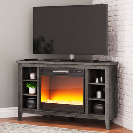 Arlenbry - Gray - Corner TV Stand With Glass/Stone Fireplace Insert Signature Design by Ashley® 