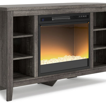 Arlenbry - Gray - Corner TV Stand With Glass/Stone Fireplace Insert Signature Design by Ashley® 