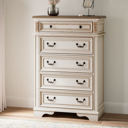 Realyn - White / Brown / Beige - Five Drawer Chest Ashley Furniture 