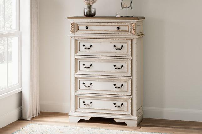 Realyn - White / Brown / Beige - Five Drawer Chest Ashley Furniture 