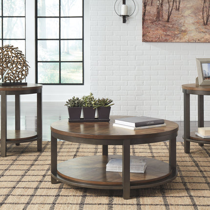 Roybeck - Light Brown / Bronze - Occasional Table Set (Set of 3) Ashley Furniture 