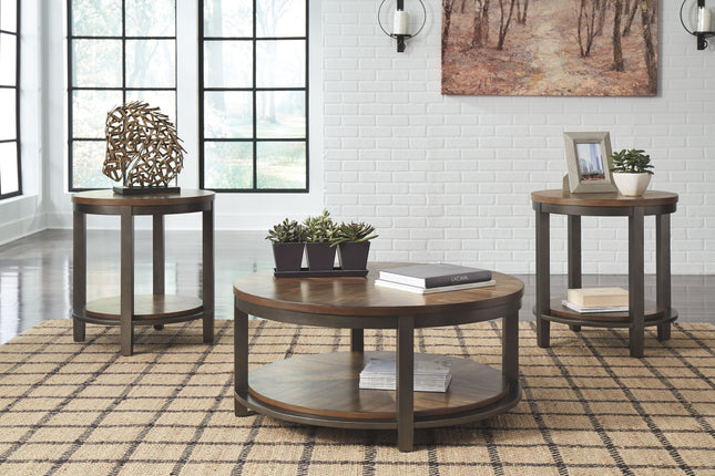 Roybeck - Light Brown / Bronze - Occasional Table Set (Set of 3) Ashley Furniture 