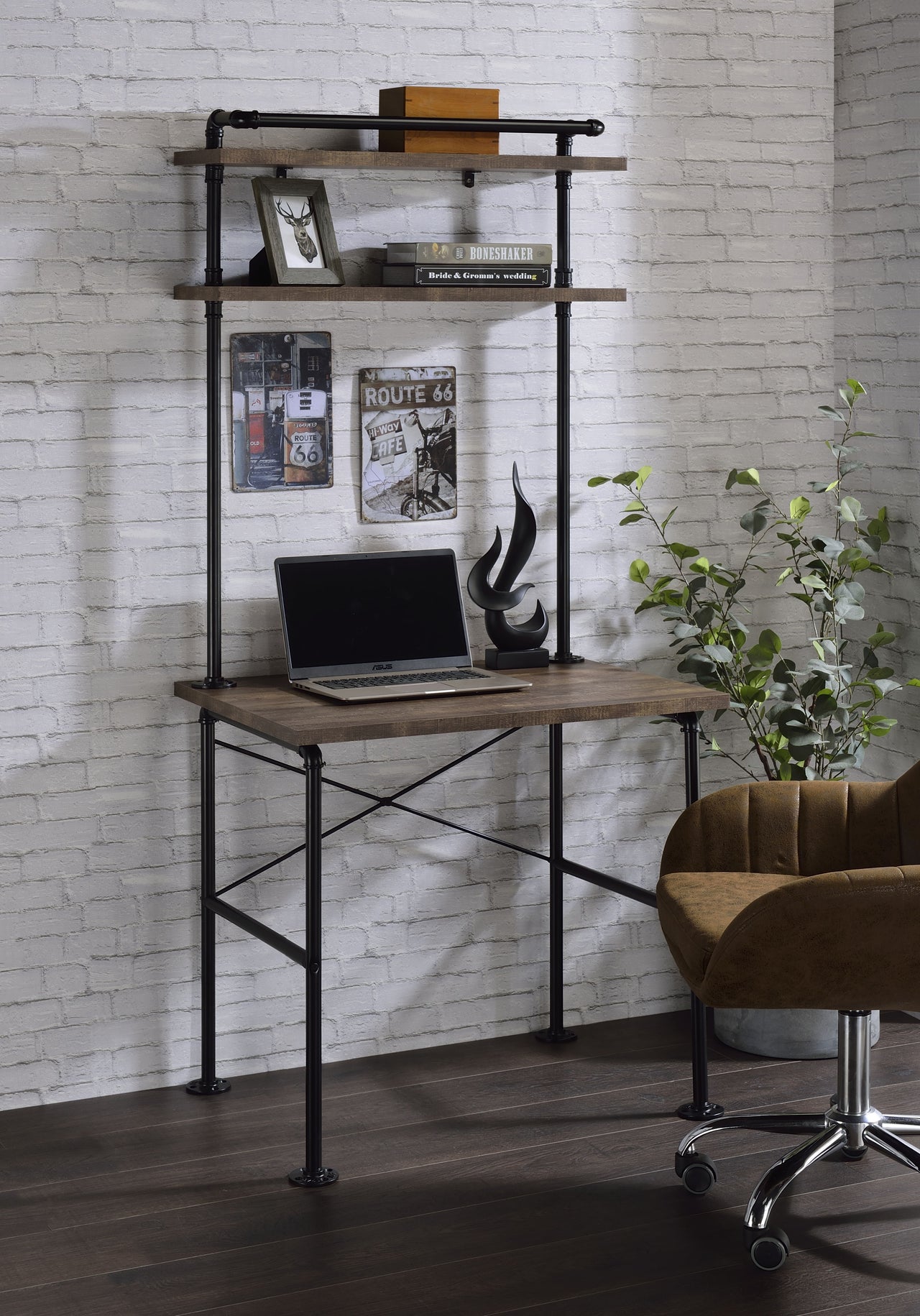 Ensata - Writing Desk - Rustic Oak & Black Finish - Tony's Home Furnishings