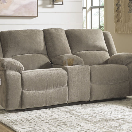 Draycoll - Pewter - Dbl Rec Pwr Loveseat W/Console Ashley Furniture 