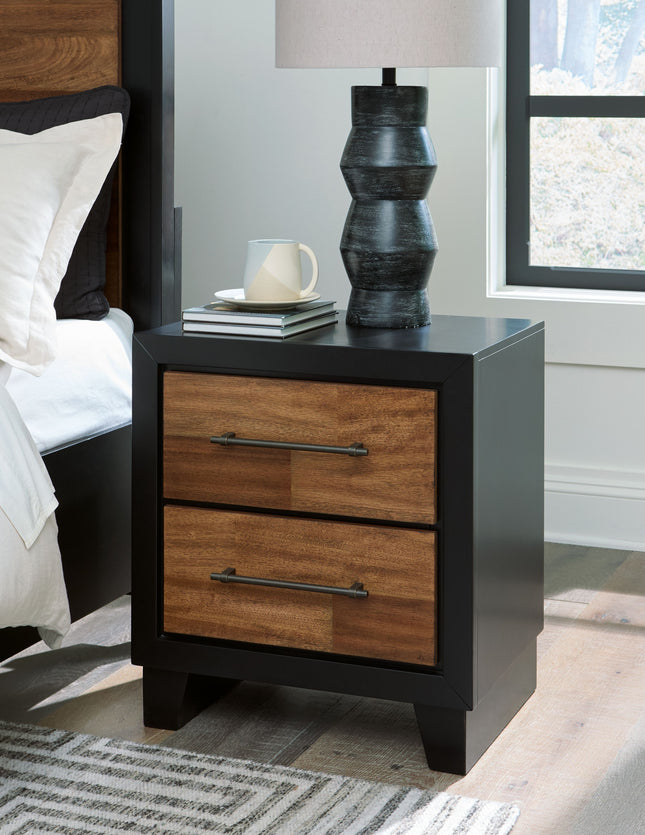 Kraeburn - Brown / Black - Two Drawer Night Stand Benchcraft® 