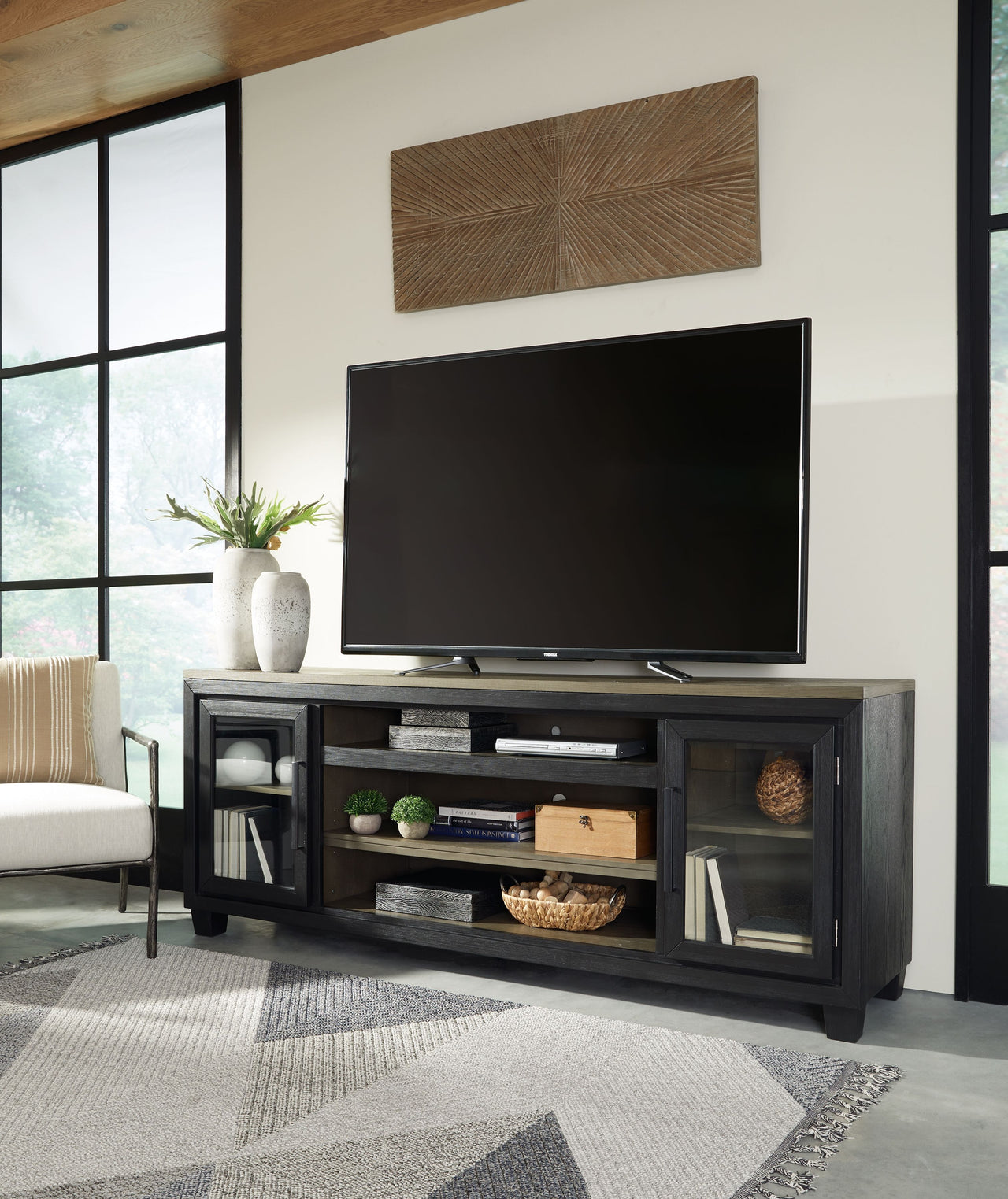 Foyland - Black / Brown - Xl TV Stand W/Fireplace Option - Tony's Home Furnishings