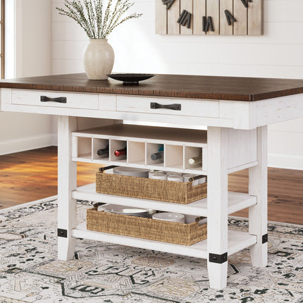 Valebeck - White / Brown - 5 Pc. - Counter Table With Wine Rack, 4 Swivel Stools Signature Design by Ashley® 