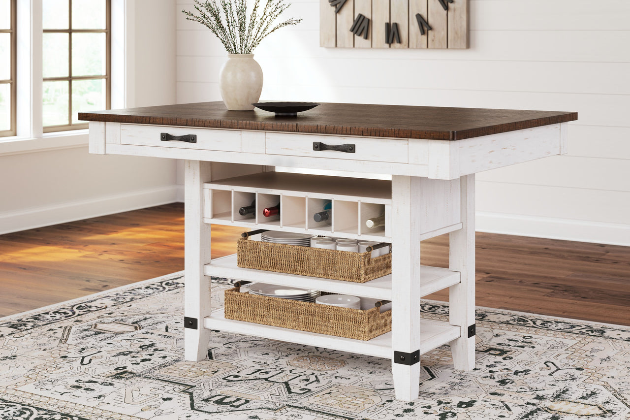 Valebeck - White / Brown - Rect Dining Room Counter Table With Wine Rack - Tony's Home Furnishings