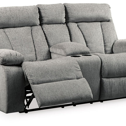 Mitchiner - Fog - Dbl Rec Loveseat W/Console Ashley Furniture 