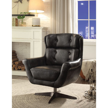 Asotin - Accent Chair - Vintage Black Top Grain Leather ACME 