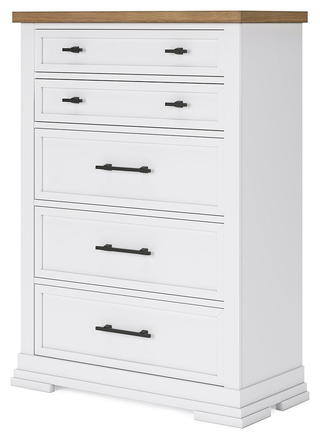 Ashbryn - White / Natural - Five Drawer Chest Benchcraft® 