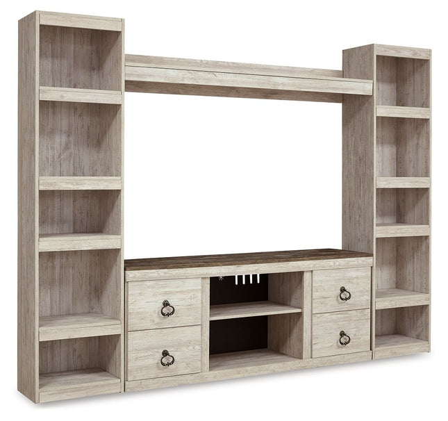 Willowton - Whitewash - 4-Piece Entertainment Center Signature Design by Ashley® 