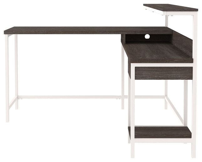 Dorrinson - White / Black / Gray - L-desk With Storage Ashley Furniture 