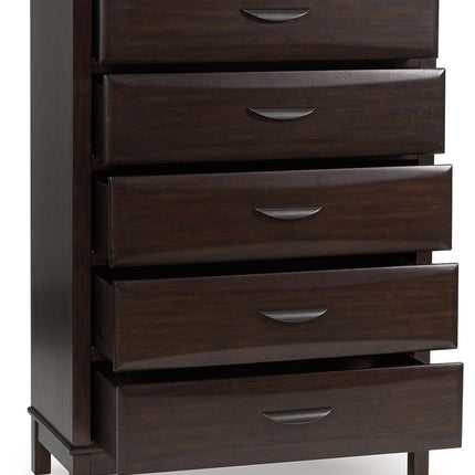 Vanmore - Dark Brown - Five Drawer Chest Benchcraft® 