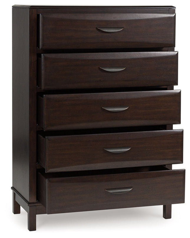 Vanmore - Dark Brown - Five Drawer Chest Benchcraft® 