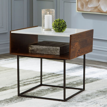 Rusitori - Brown / Beige / White - Rectangular End Table Ashley Furniture 