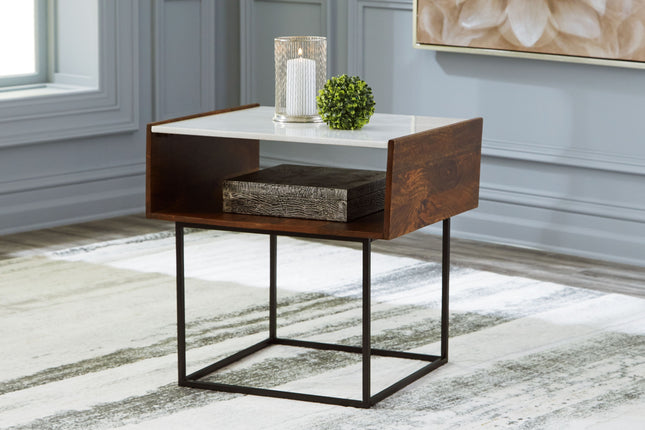 Rusitori - Brown / Beige / White - Rectangular End Table Ashley Furniture 