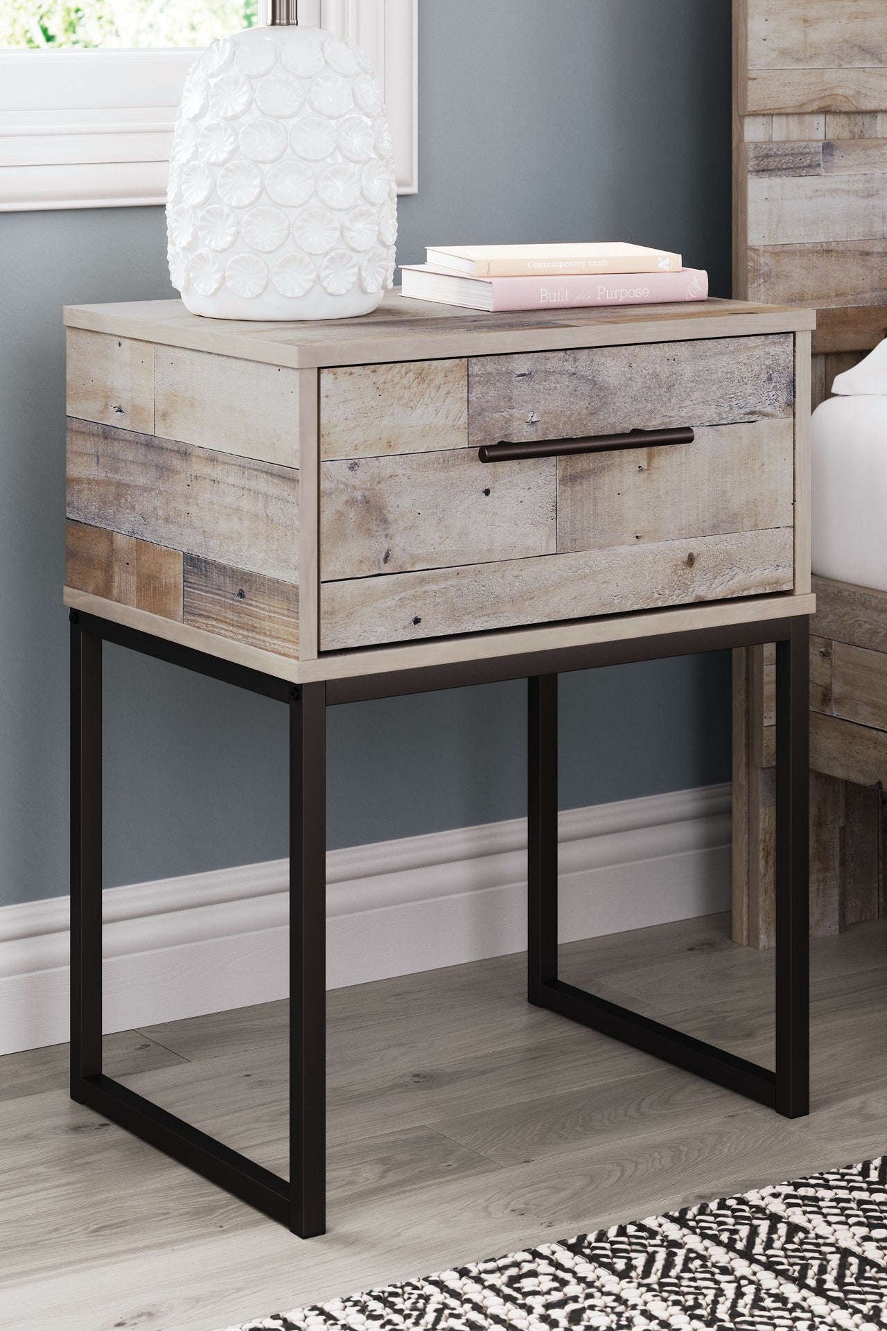Neilsville - Whitewash - One Drawer Night Stand - Vinyl-Wrapped - Tony's Home Furnishings