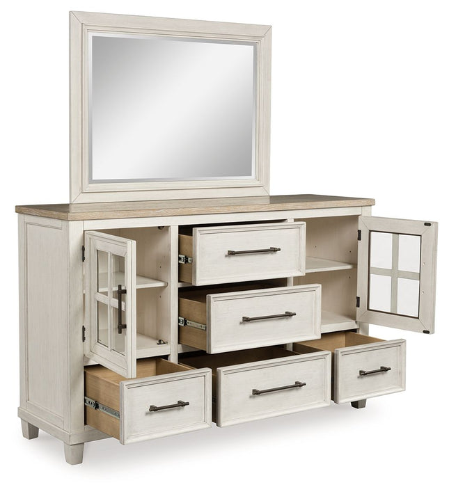 Shaybrock - Antique White / Brown - Dresser And Mirror Benchcraft® 