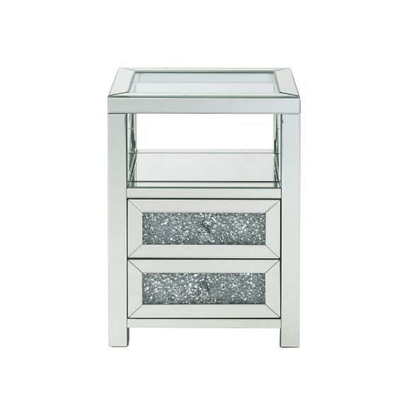 Noralie - Accent Table - Clear Glass, Mirrored & Faux Diamonds - 26" ACME 