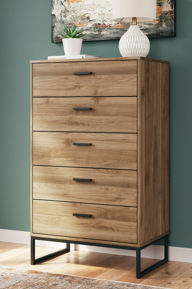 Deanlow - Honey - Five Drawer Chest Signature Design by Ashley® 