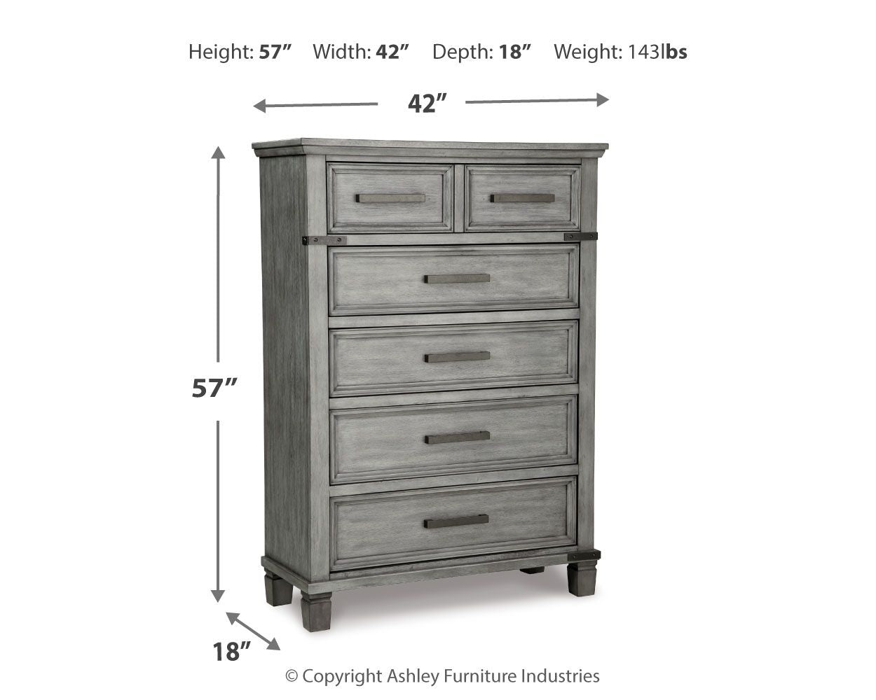 Russelyn - Gray - Five Drawer Chest - Tony's Home Furnishings