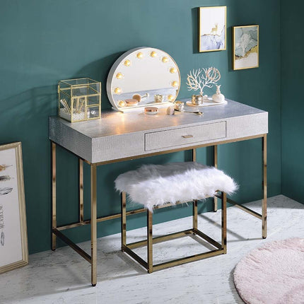 Piety - Vanity Desk - Silver PU & Champagne Finish ACME 