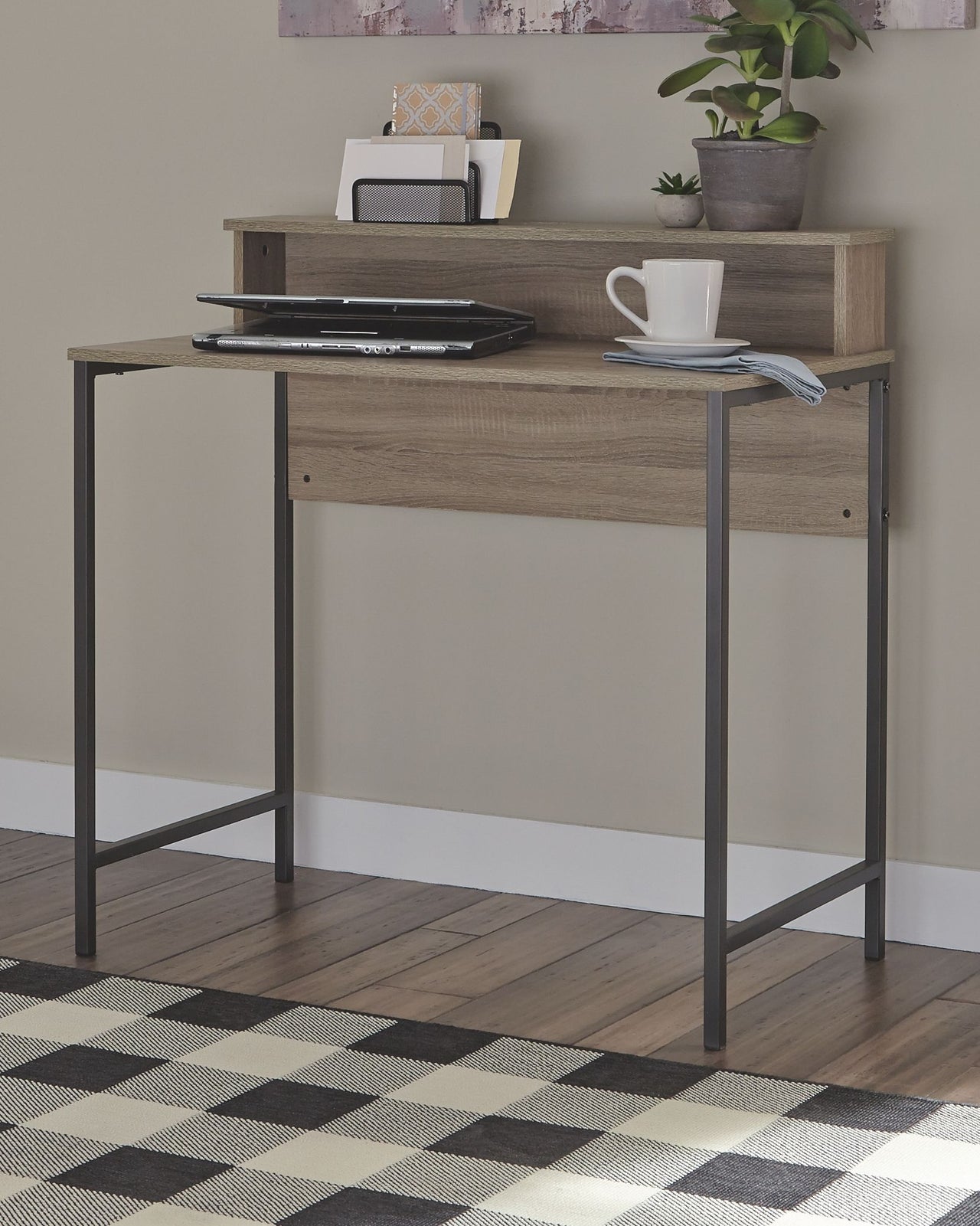 Titania - Light Brown / Gunmetal - Home Office Small Desk - Tony's Home Furnishings