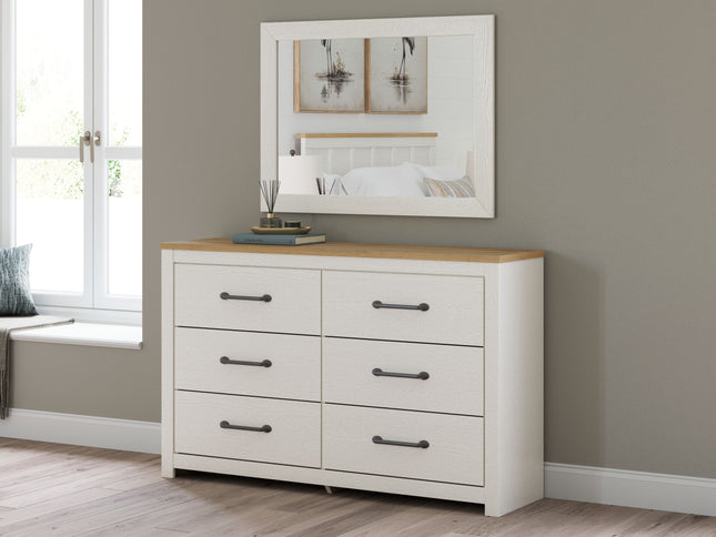 Linnocreek - White / Warm Brown - Dresser And Mirror Benchcraft® 