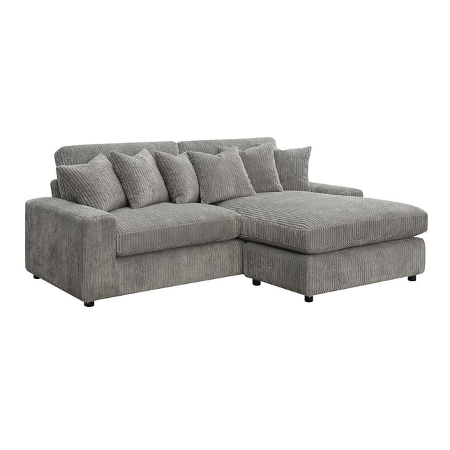 Tavia - Reversible Sectional Sofa With 6 Pillows - Gray Corduroy ACME 