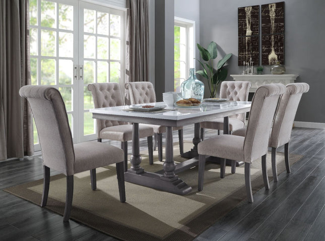 Yabeina - Dining Table - Marble Top & Gray Oak Finish ACME 