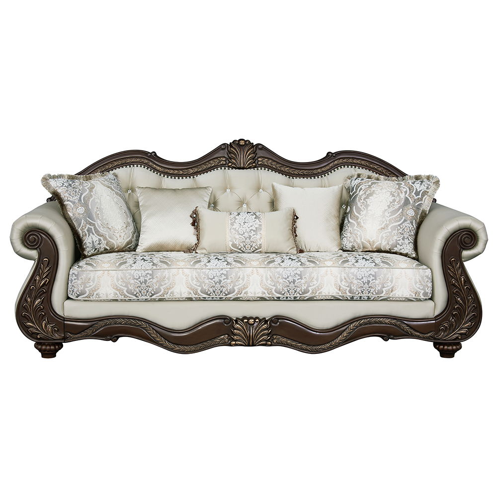 Pierce - Sofa With 5 Pillows - Beige Fabric & Cherry Finish ACME 