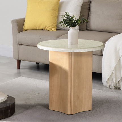 Qwin - End Table With Marble Top - Oak - Tony's Home Furnishings