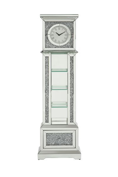 Noralie - Grandfather Clock - Mirrored & Faux Diamonds - Wood - Tony's Home Furnishings